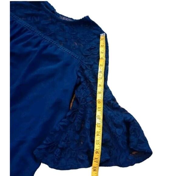 Luxology Dress Sz Large Blue Lined Lace Detail 3/4 Sleeves Flowy Boho Flirty - Picture 9 of 12